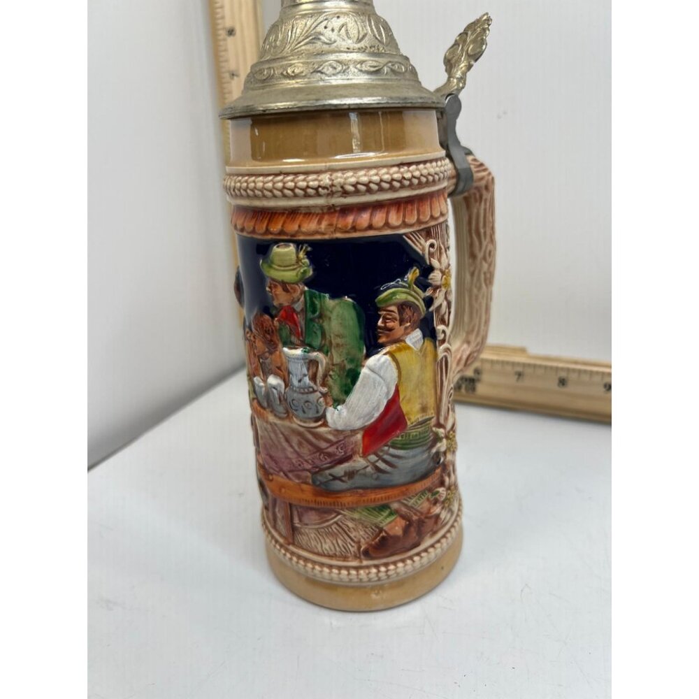 Vintage Gerz W Germany Beer Stein Pewter Lid German Tavern Scene Antique Mug - Picture 2 of 5